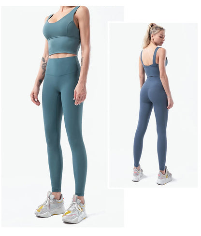 Naked-Feel Yoga Set Yoga Leggings Set Women Fitness Suit For Yoga Clothes High Waist Gym Sexy Sport Wear Outdoor Active Bras