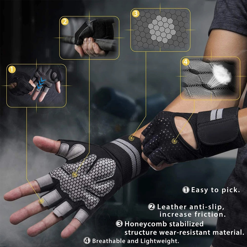 Dumbbell Gloves for Men & Women – Weightlifting, Crossfit, Bodybuilding, Workout Gym Gloves with Wrist Support