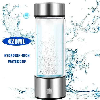 Hydrogen Water Bottle – Portable Hydrogen Generator Cup, Rechargeable Ionizer, Glass Health Bottle