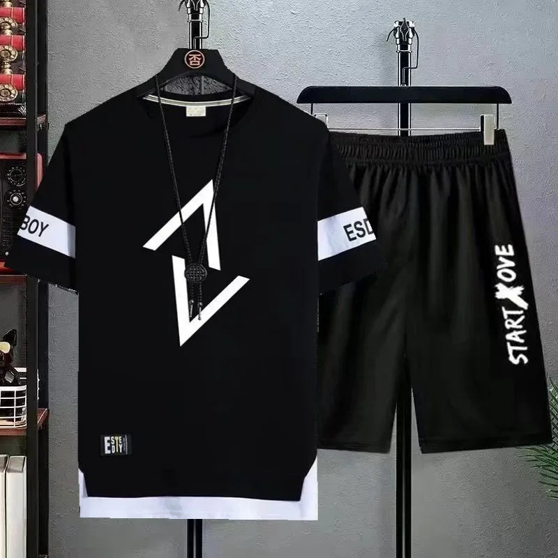 Men’s Two-Piece Casual Set – Short-Sleeve T-Shirt & Shorts | Gym, Sports & Streetwear