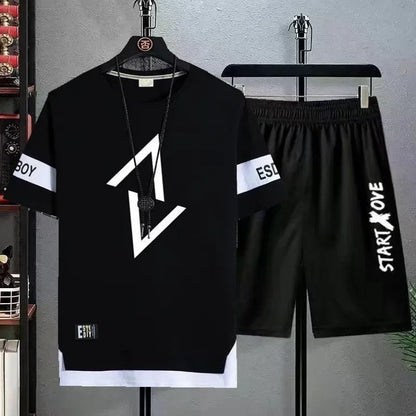 Men’s Two-Piece Casual Set – Short-Sleeve T-Shirt & Shorts | Gym, Sports & Streetwear