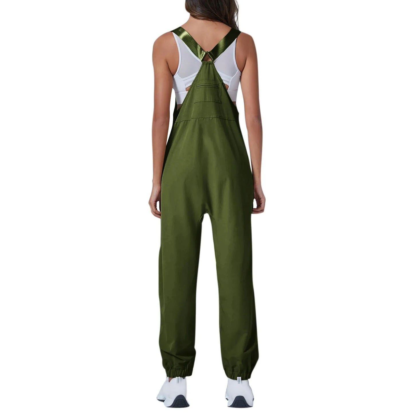 Women’s Casual Sleeveless Wide-Leg Jumpsuit with Pockets – Adjustable Straps