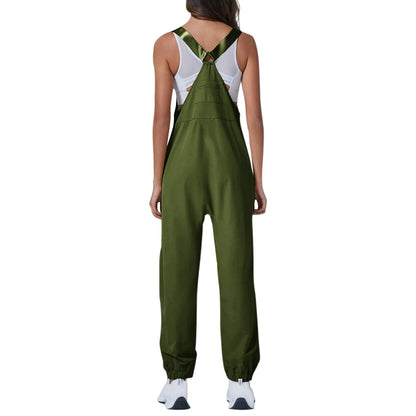 Women’s Casual Sleeveless Wide-Leg Jumpsuit with Pockets – Adjustable Straps