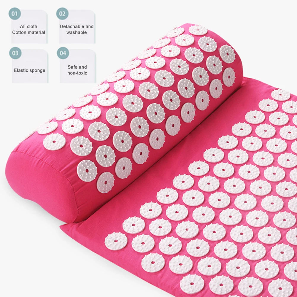 Acupressure Pillow & Mat Set with Storage Bag – Neck, Back & Foot Massage Pads for Pain Relief & Relaxation
