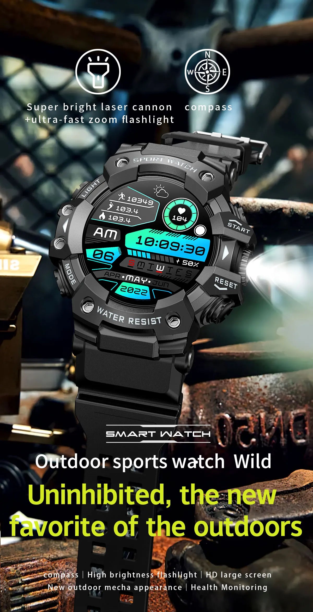 Multi-Functional Bluetooth Smart Watch – Heart Rate, Blood Pressure, Fitness Tracker, Outdoor Explorer
