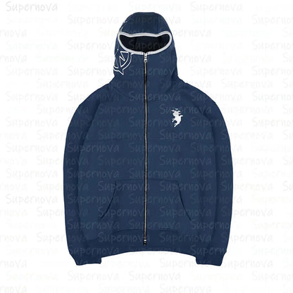 Men's Vintage Oversized Zip-Up Hoodie – Hip Hop Streetwear Sweatshirt
