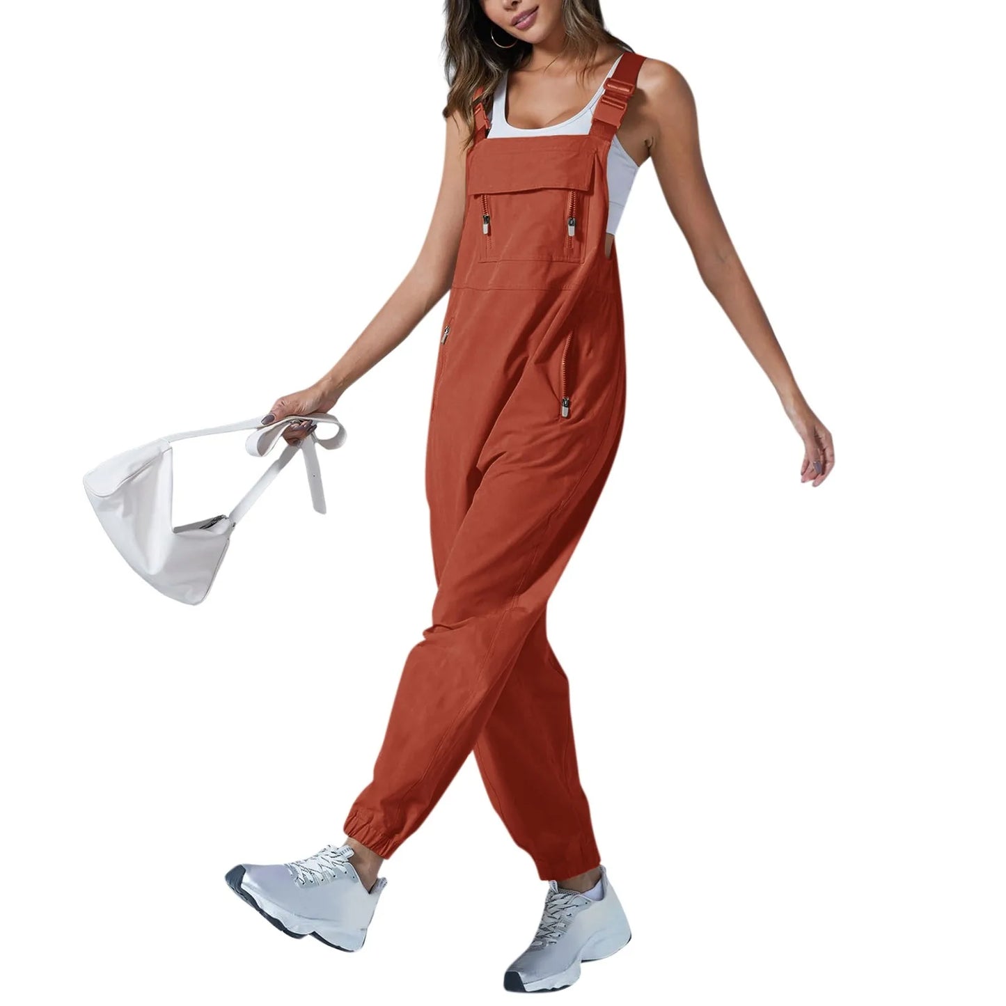 Women’s Casual Sleeveless Wide-Leg Jumpsuit with Pockets – Adjustable Straps