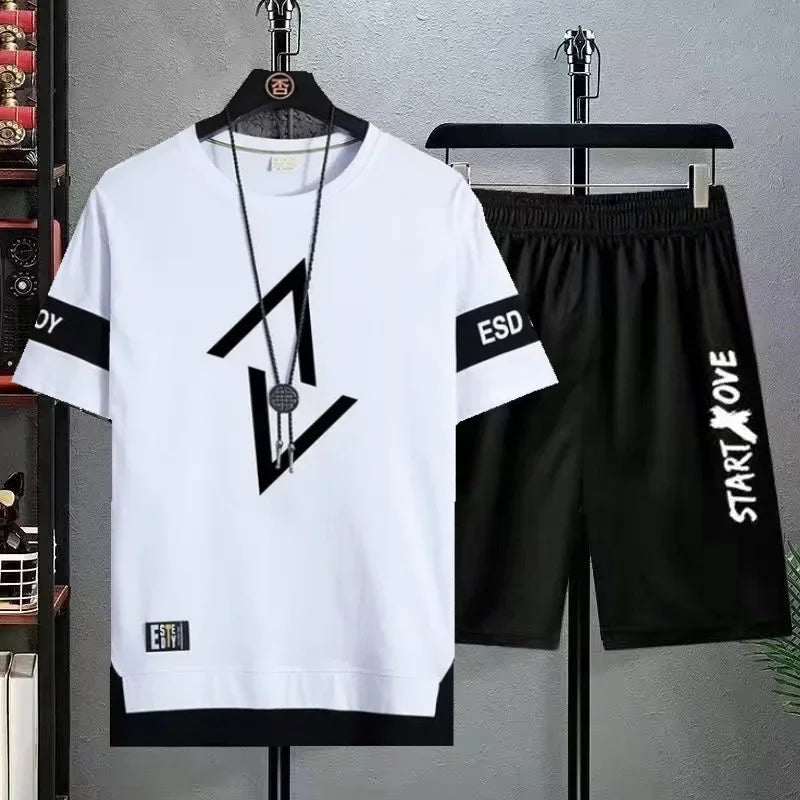 Men’s Two-Piece Casual Set – Short-Sleeve T-Shirt & Shorts | Gym, Sports & Streetwear