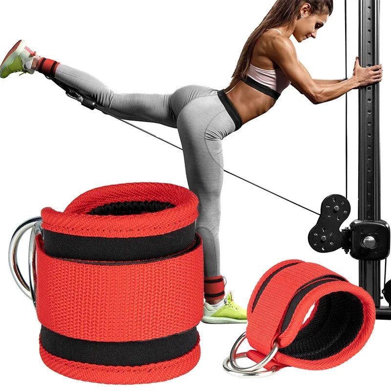 Adjustable Gym Ankle Straps with Double D-Ring | Neoprene Padded Cuffs for Cable Machine Leg & Glute Workout