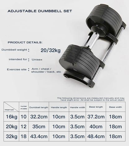Adjustable Dumbbell Set – 2nd Generation Round Weights, 24kg/36kg, 2kg Increment, Home & Gym Fitness