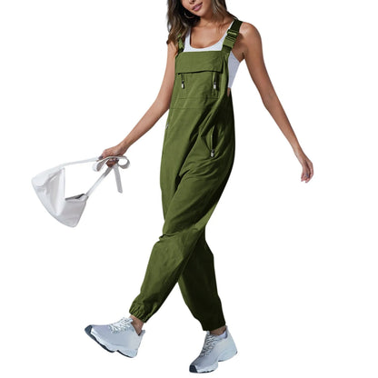 Women’s Casual Sleeveless Wide-Leg Jumpsuit with Pockets – Adjustable Straps