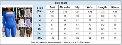 Women’s Ribbed Knit Long Sleeve Skinny Jumpsuit – Square Neck Bodycon Fit