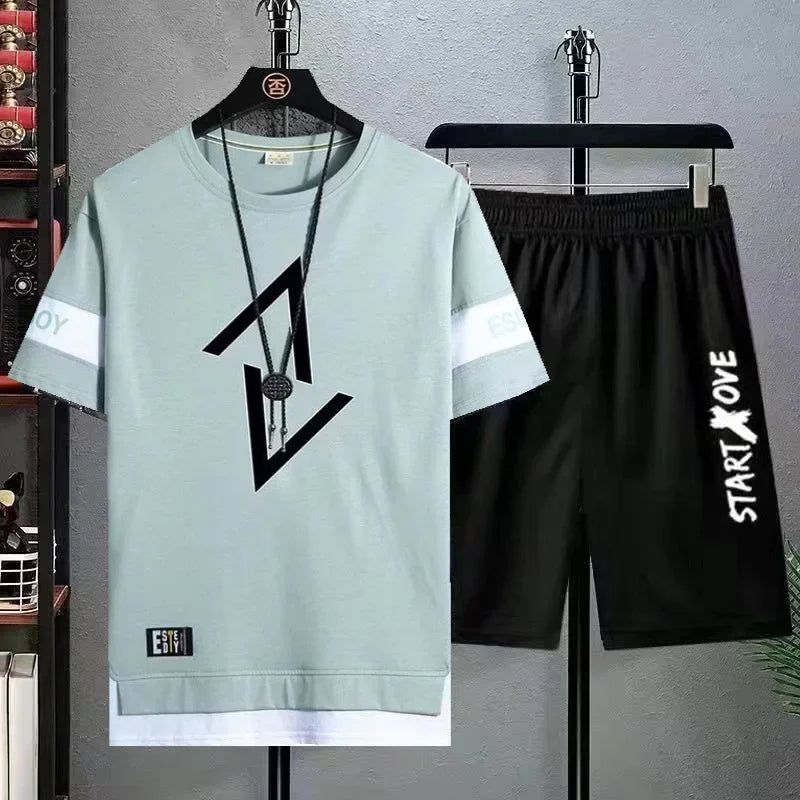 Men’s Two-Piece Casual Set – Short-Sleeve T-Shirt & Shorts | Gym, Sports & Streetwear