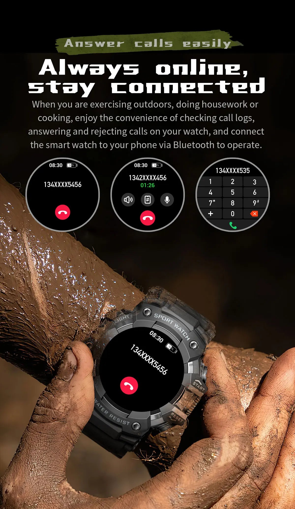 Multi-Functional Bluetooth Smart Watch – Heart Rate, Blood Pressure, Fitness Tracker, Outdoor Explorer