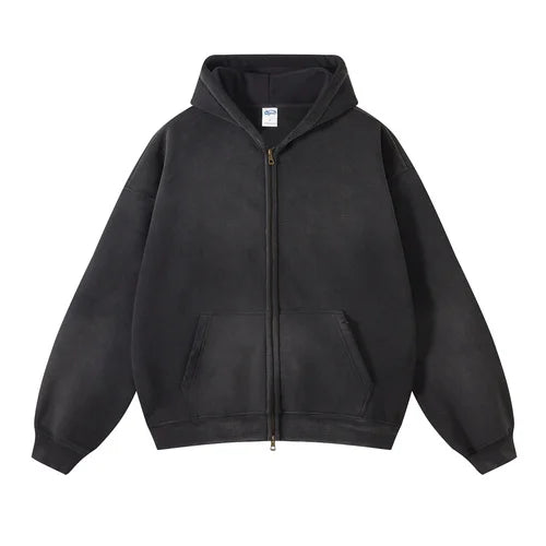 Unisex Oversized Zip Hoodie – Plush Tie-Dye Gradient | Cozy Winter Streetwear