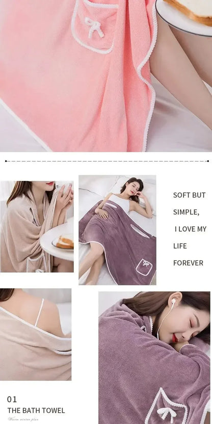 Wearable Women’s Bath Towel Robe – Fast Drying Spa, Beach & Shower Wrap 140×85cm