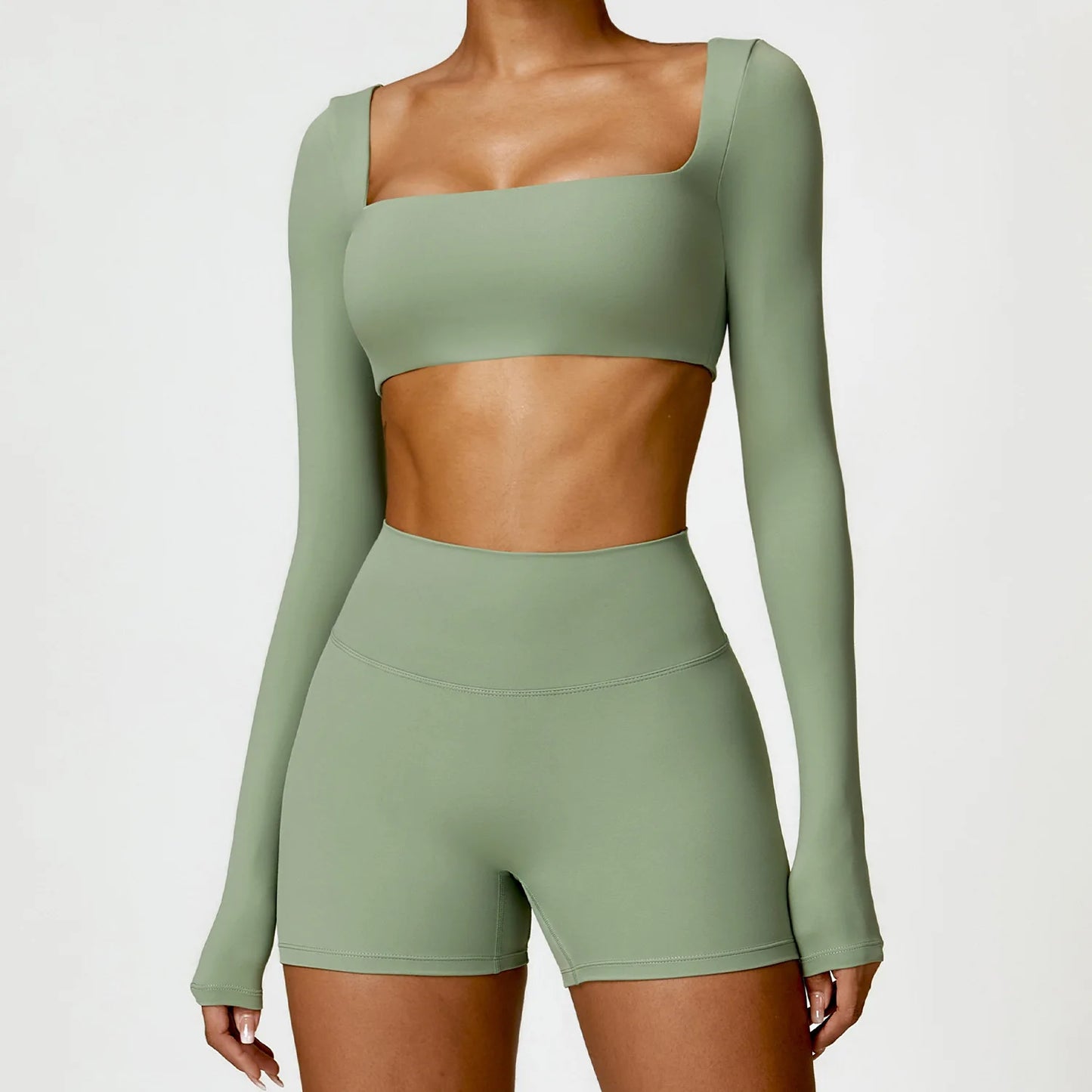 2PCS Yoga Set – High Waist Leggings + Long Sleeve Top | Quick-Dry & Sculpt Fit