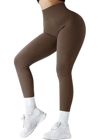 Seamless Ribbed Leggings – High Waist Push-Up Yoga Pants | 4-Way Stretch Compression