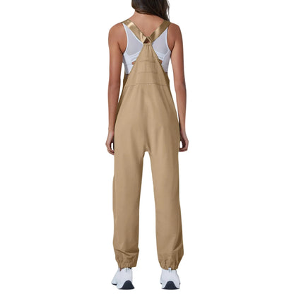 Women’s Casual Sleeveless Wide-Leg Jumpsuit with Pockets – Adjustable Straps