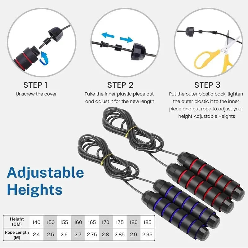 Adjustable Speed Jump Rope with Ball Bearings – Tangle-Free Steel Wire Skipping Rope with Foam Handles for Fitness & Weight Loss