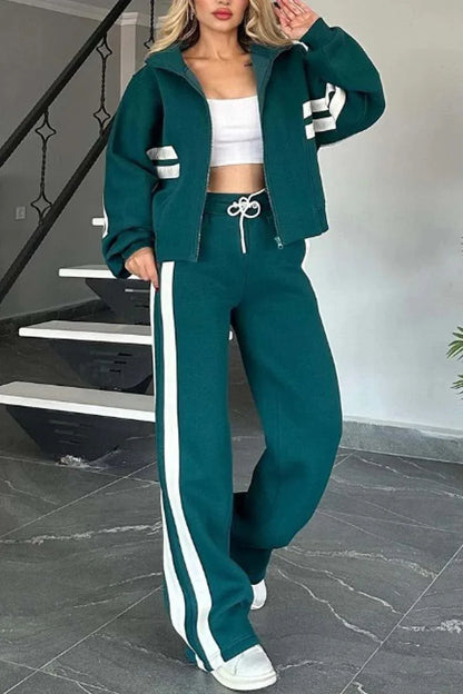Women Two Piece Set Pants Sets Striped Jacket Matching Sets Y2k Tops Tracksuit Autumn Spring Long Pant Casual Outfit Suits 2025