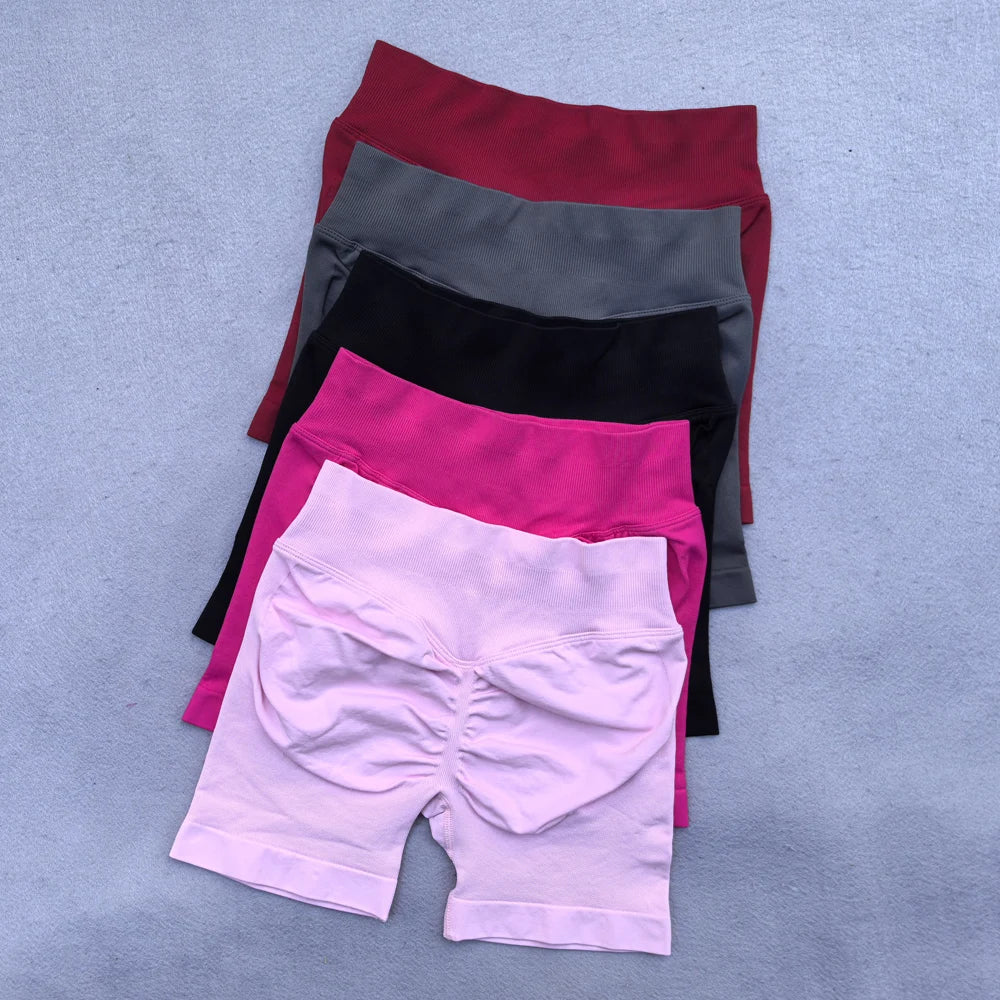 4.5" Seamless Shorts Ribbed Yoga Shorts Women Flex Scrunch Bum Gym Shorts Booty Running Short Butt Lifting Workout Pants