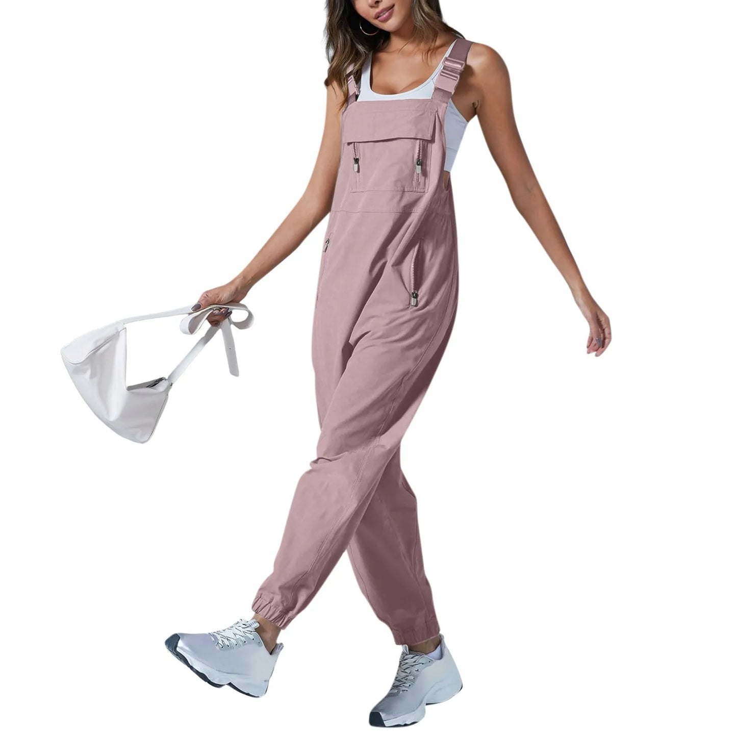 Women’s Casual Sleeveless Wide-Leg Jumpsuit with Pockets – Adjustable Straps
