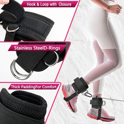 Adjustable Ankle Straps for Cable Machines – D-Ring Fitness Cuffs for Glute, Leg & Hip Workouts (1PC)