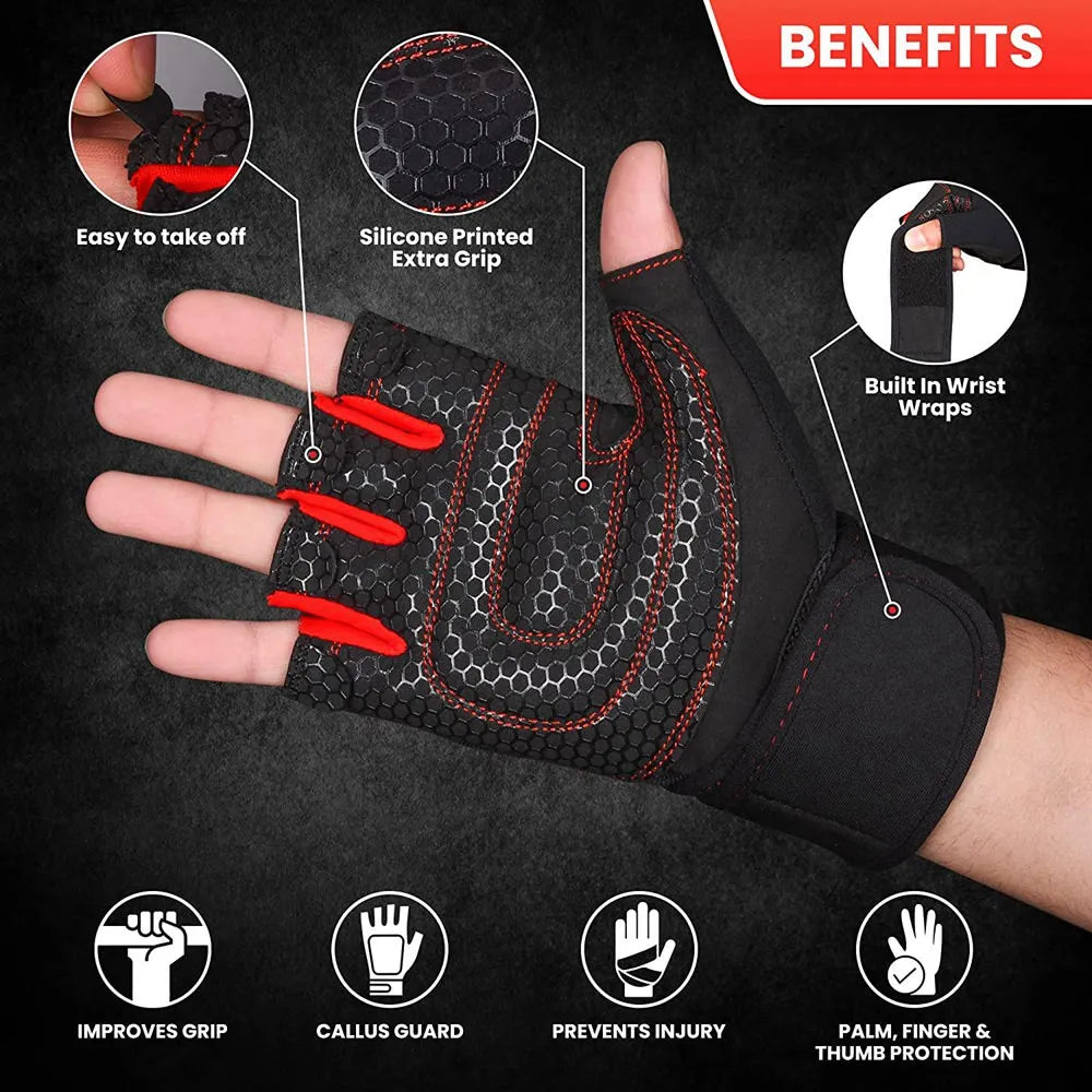 Workout Gloves with Wrist Wrap – Half Finger Training Gloves for Men & Women, Weight Lifting & Fitness