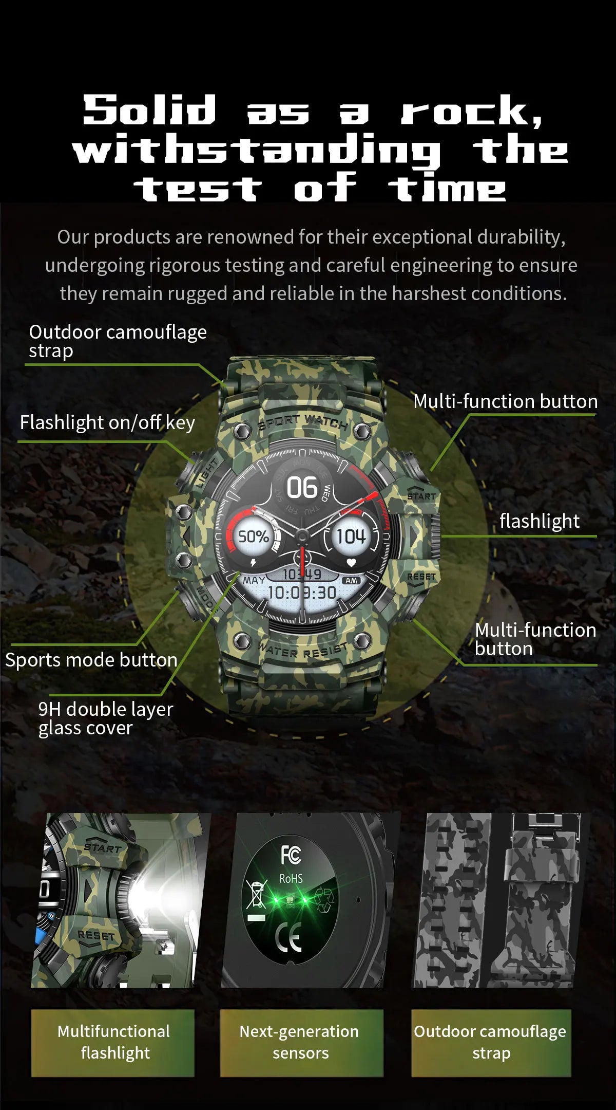 Multi-Functional Bluetooth Smart Watch – Heart Rate, Blood Pressure, Fitness Tracker, Outdoor Explorer