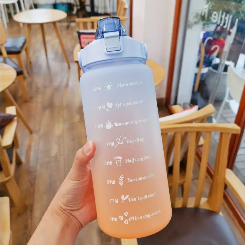 2 Liter Motivational Water Bottle with Straw & Time Marker – Leakproof Large Capacity Sports Bottle for Gym, Fitness & Outdoor