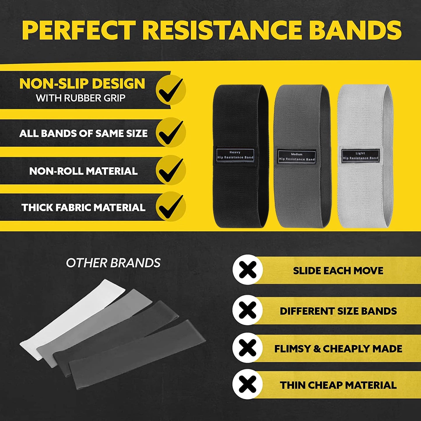 Booty Bands Set – 3 Resistance Levels (Light/Medium/Heavy) | Non-Slip Fabric Glute Bands for Workout & Fitness