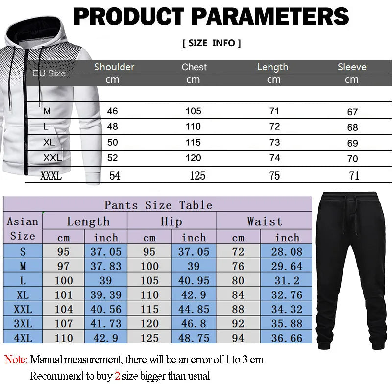 New men's casual jogging fitness fashion sports clothing set autumn and winter printed zipper hoodie + two sets of stretch pants