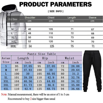 New men's casual jogging fitness fashion sports clothing set autumn and winter printed zipper hoodie + two sets of stretch pants