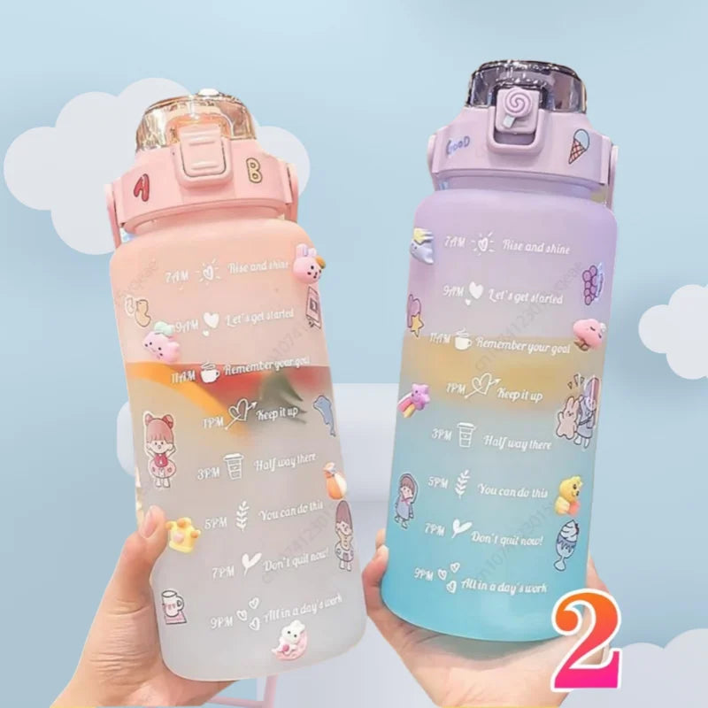 2 Liter Motivational Water Bottle with Straw & Time Marker – Leakproof Large Capacity Sports Bottle for Gym, Fitness & Outdoor