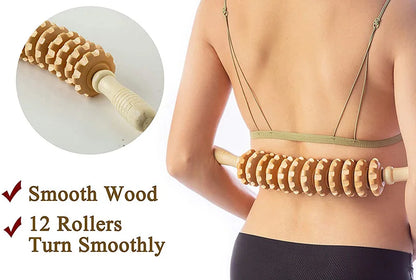 Wood Therapy Roller Massager – Handheld Cellulite Trigger Point Stick for Lymphatic Drainage & Muscle Release